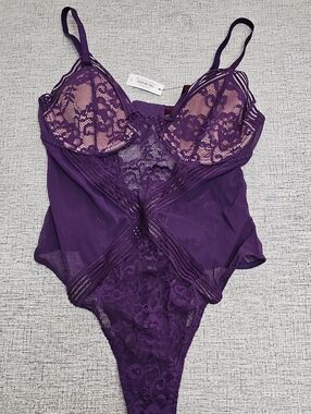 Adore Me Purple Lace Bodysuit Chemise